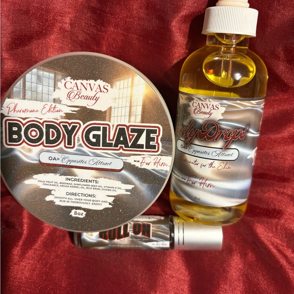 Canvas Beauty Pheromones Body Glaze, Roll~on  and Body Drops Set for Him